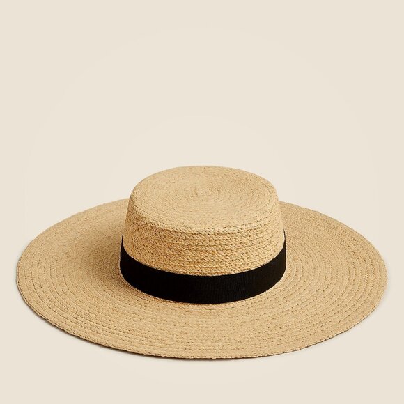 NWT J Crew Wide-Brim Boater Hat with Ribbon Ties